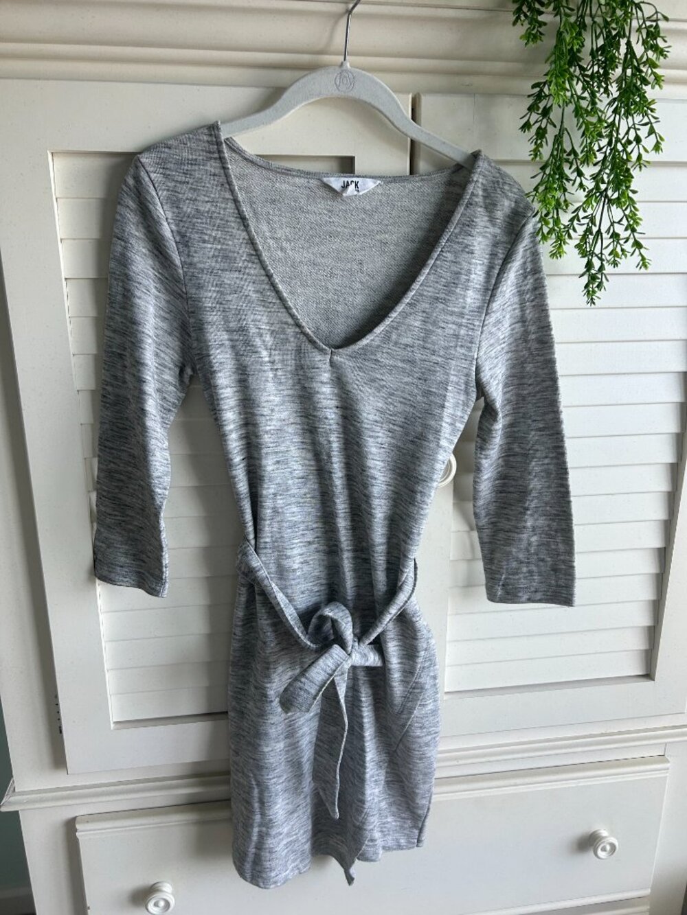 Jack by BB Dakota Heather Grey Long Sleeve Mini Dress with Tie Belt
